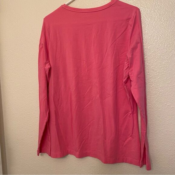 Lands End crew neck fitted cotton rayon long sleeve top shirt barbie pink XL - Picture 2 of 7